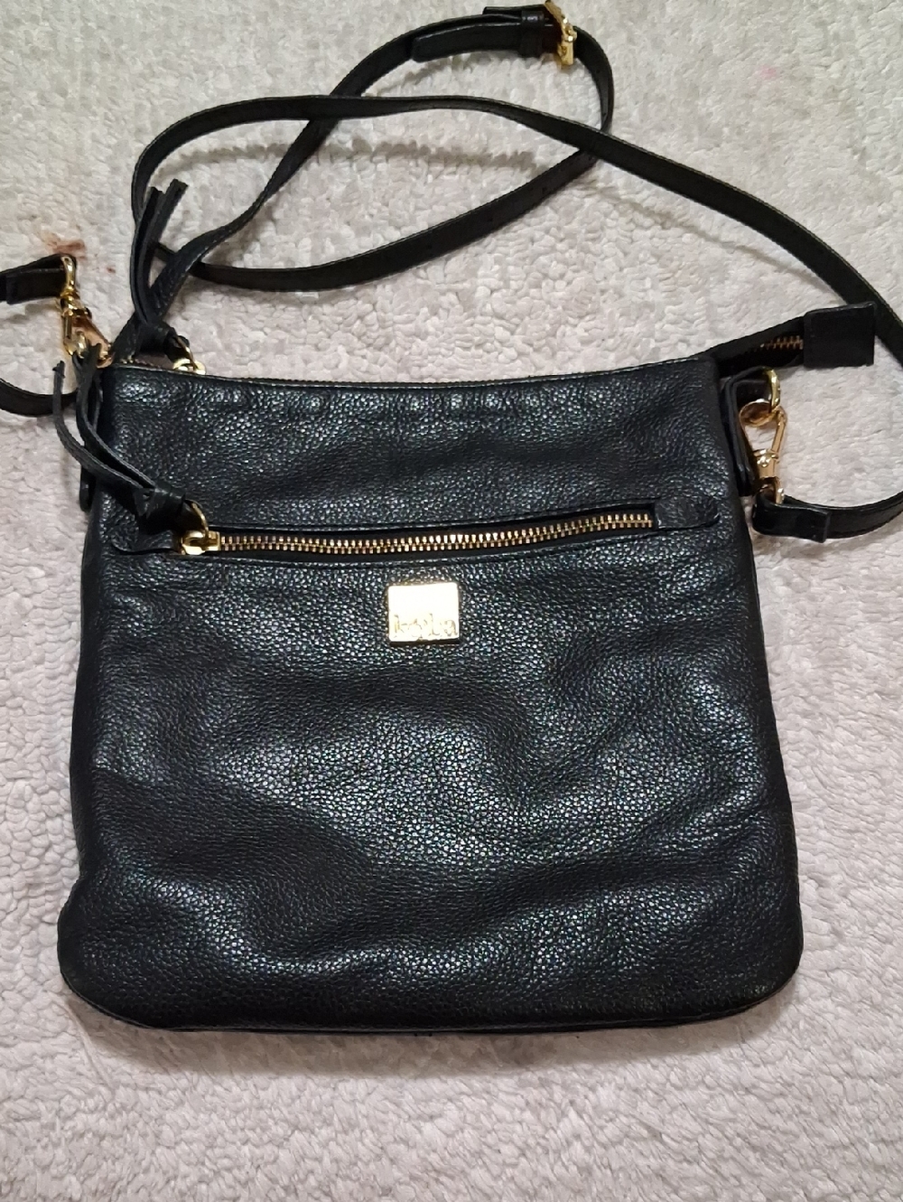 Kooba Black Pebbled Leather Crossbody with Gold Hardware